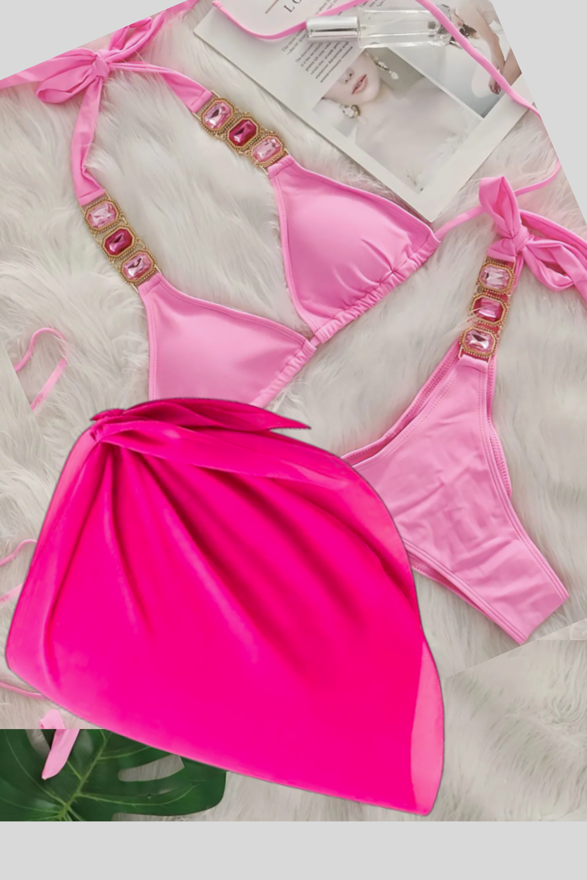 Riviera Crystal Rhinestone Bikini & Sarong Set