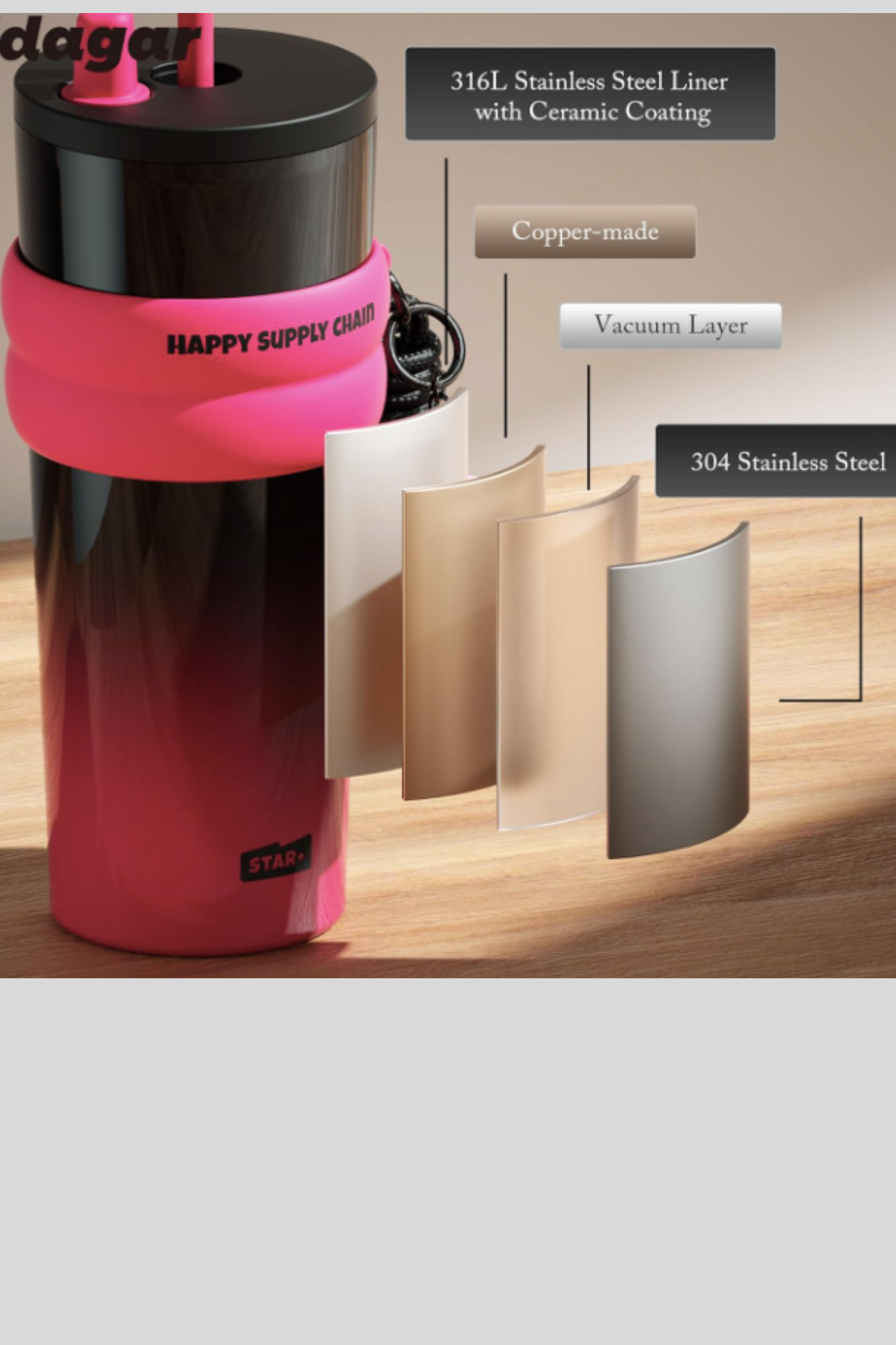 Star | Ceramic-Lined Stainless Steel Insulated Water Bottle Cup | 710ml