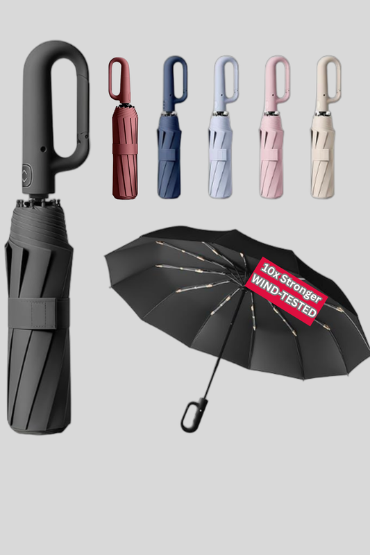 Umbrella with Carabiner Handle Sturdy Windproof Reinforced Automatic