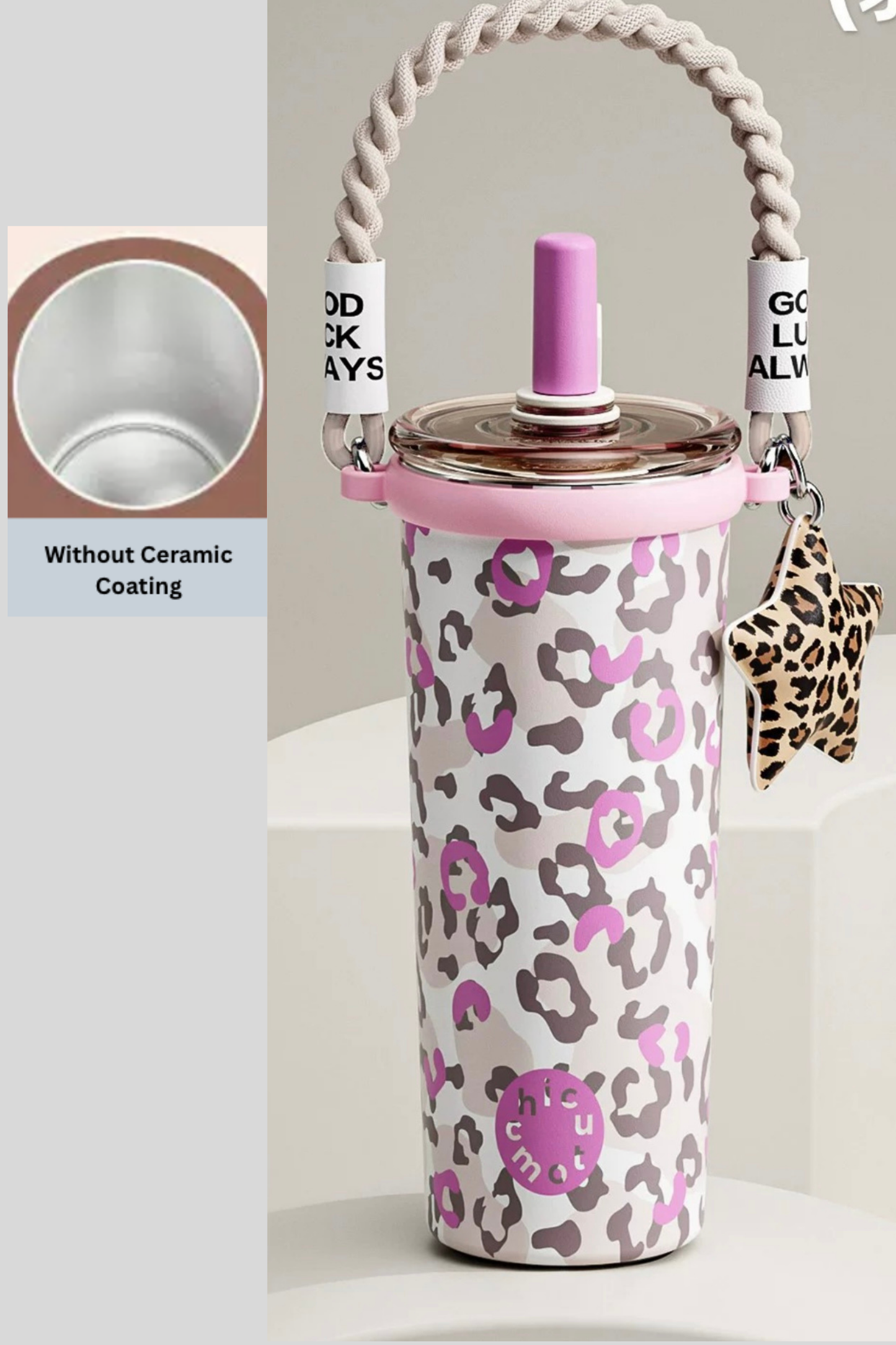 Leoz| Ceramic-Lined Stainless Steel Insulated Water Bottle Cup | 660ml