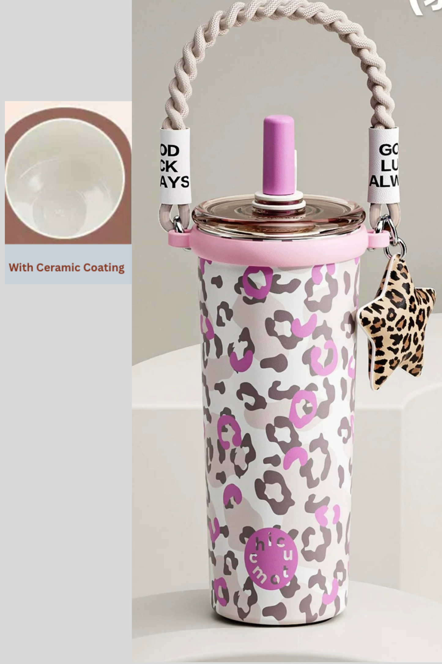 Leoz| Ceramic-Lined Stainless Steel Insulated Water Bottle Cup | 660ml