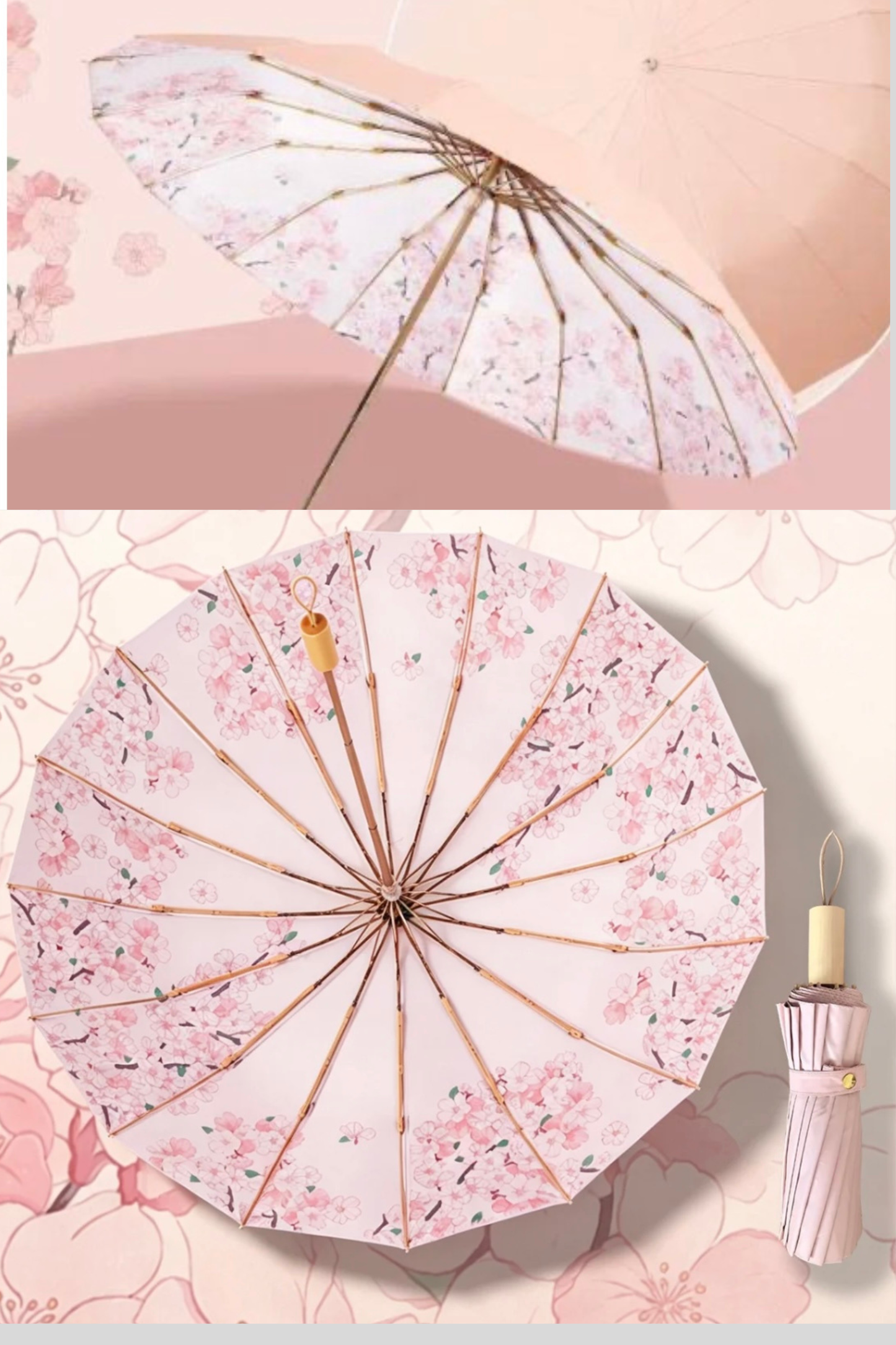 Retro Sun Umbrella for Women UPF 50+ UV Manual