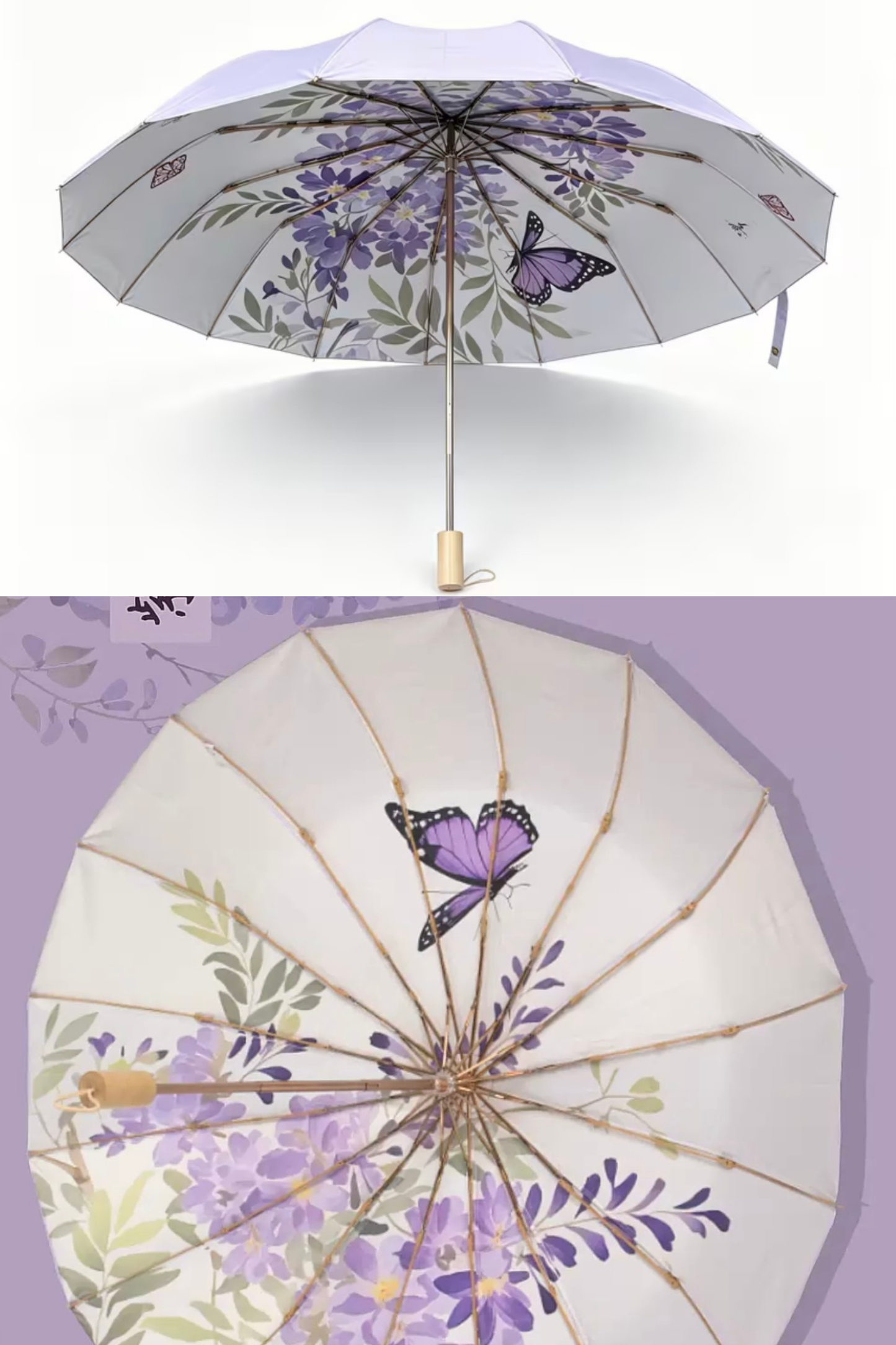 Retro Sun Umbrella for Women UPF 50+ UV Manual