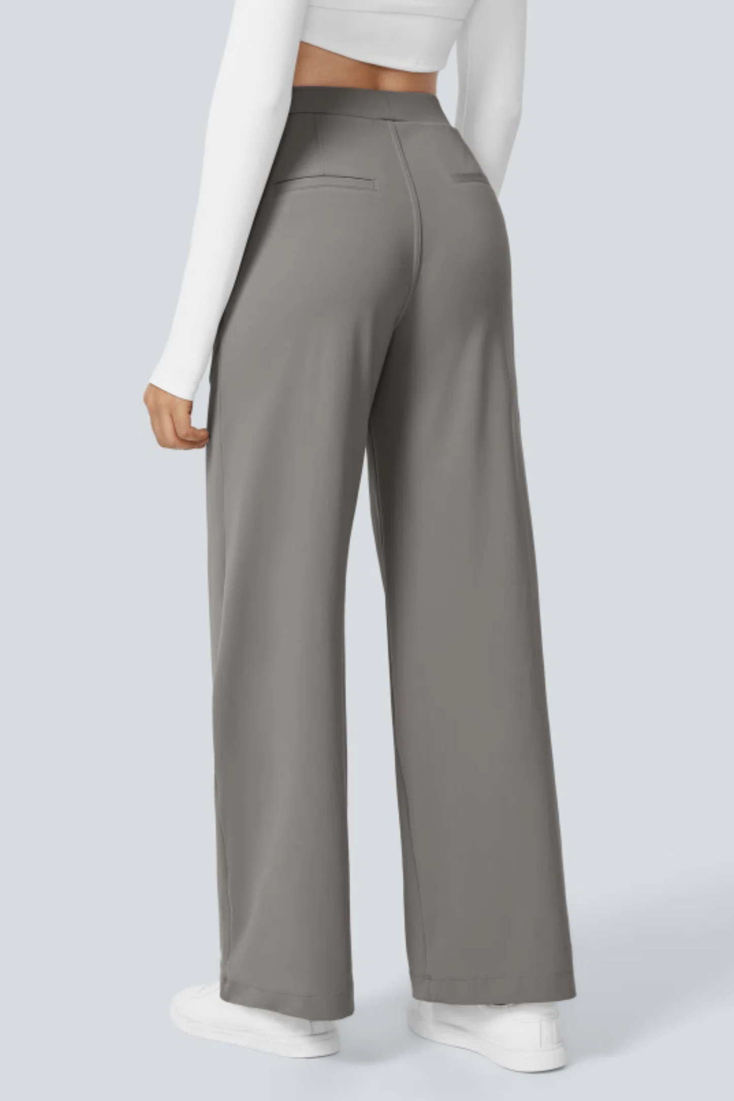 Women High Waisted Pocket Straight Leg Work Trousers