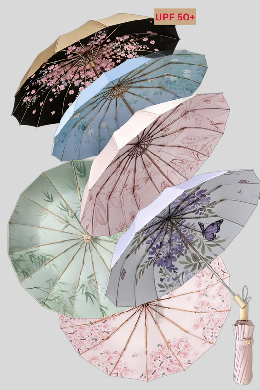 Retro Sun Umbrella for Women UPF 50+ UV Manual