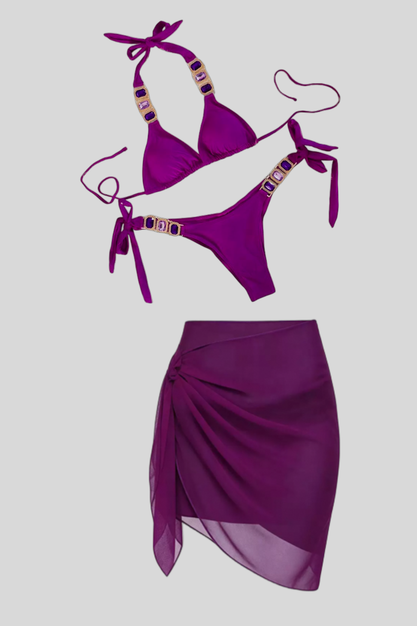 Riviera Crystal Rhinestone Bikini & Sarong Set