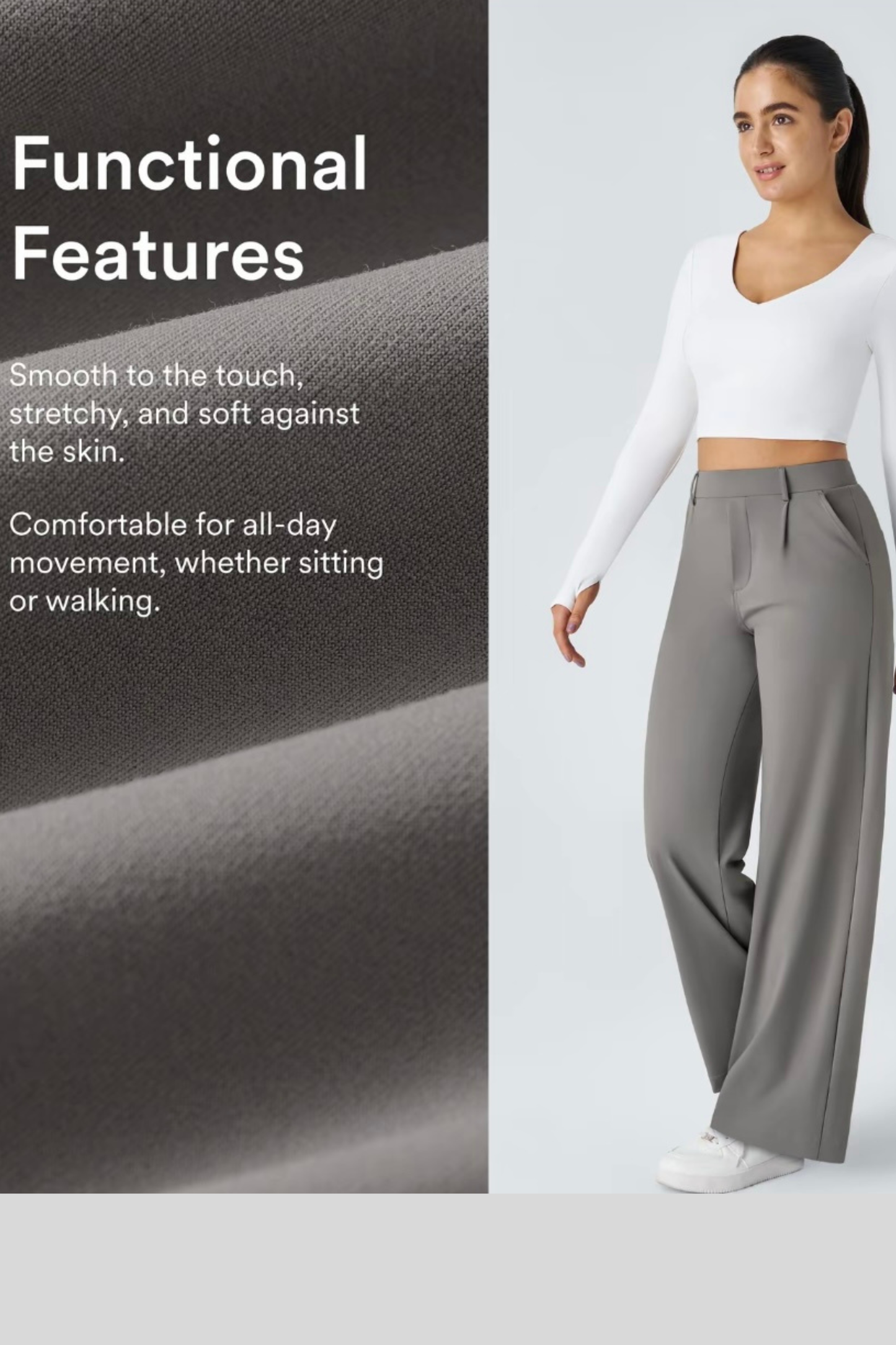 Women High Waisted Pocket Straight Leg Work Trousers