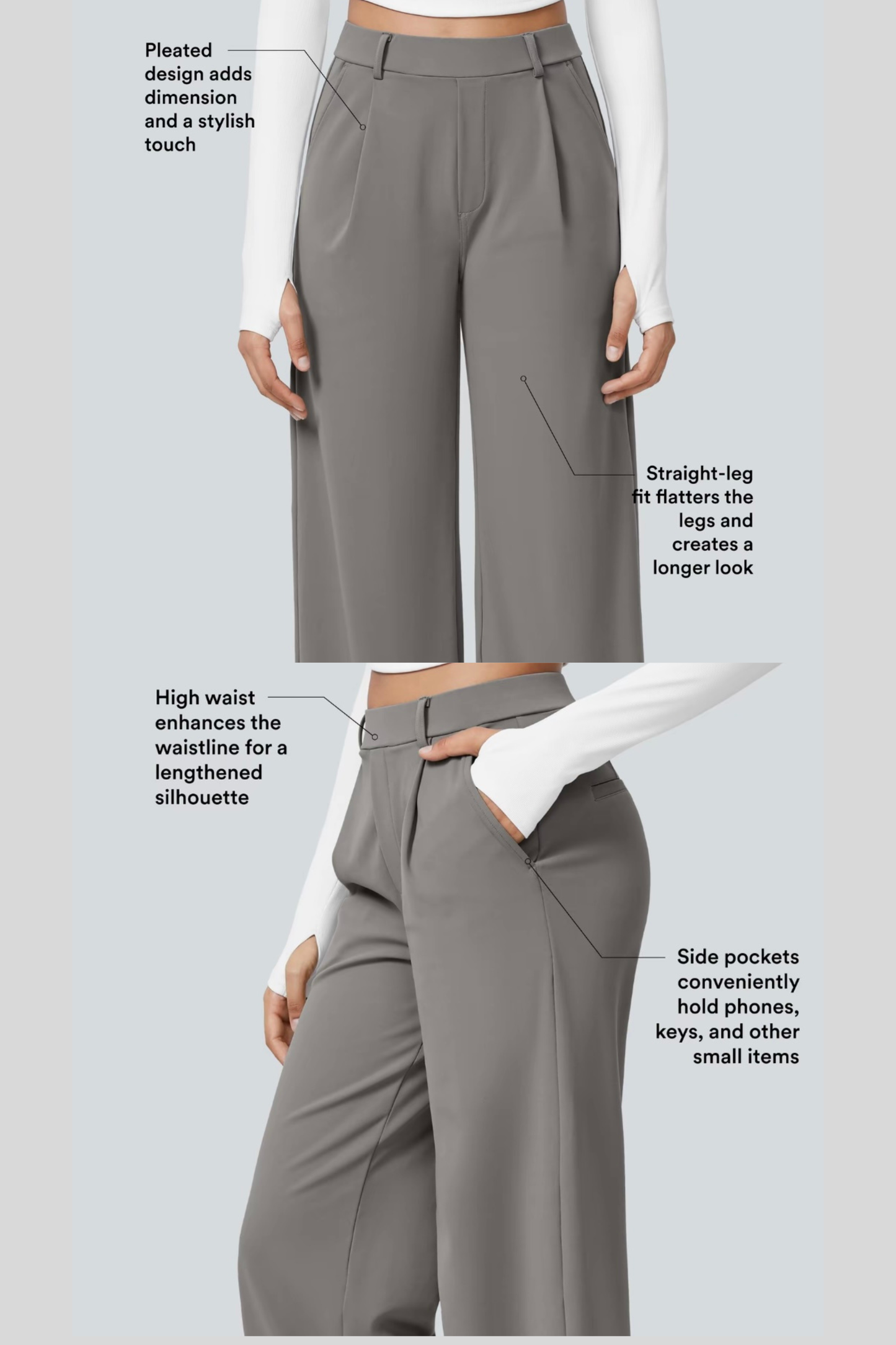 Women High Waisted Pocket Straight Leg Work Trousers