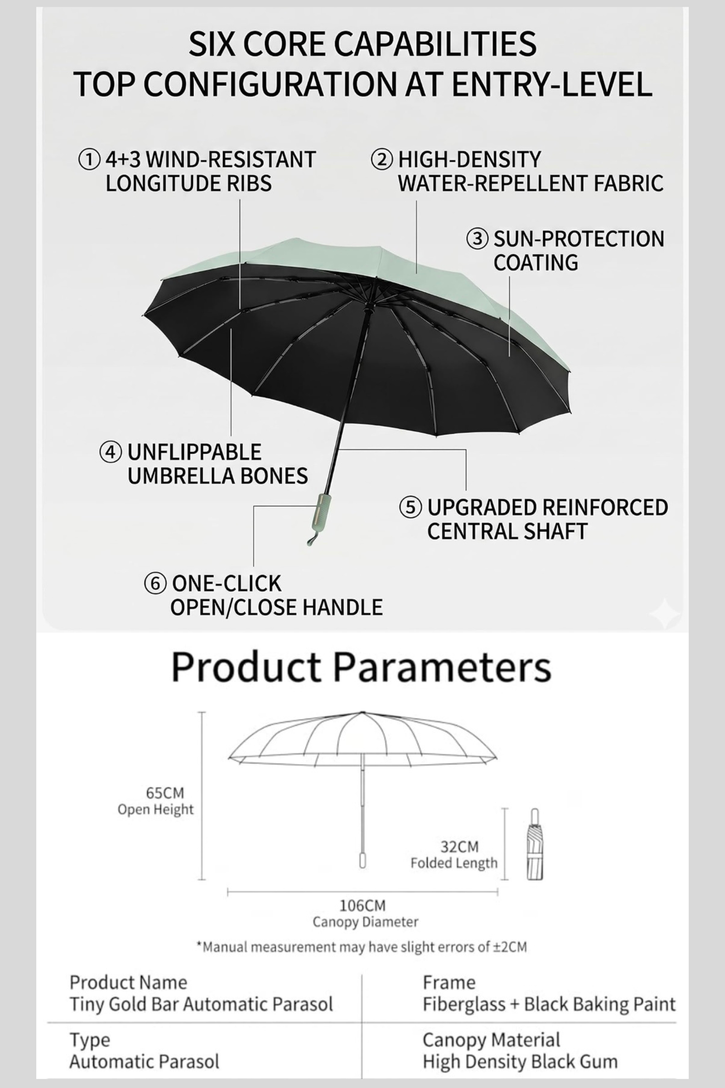 Gold Bar Sturdy Windproof Reinforced Automatic Umbrella