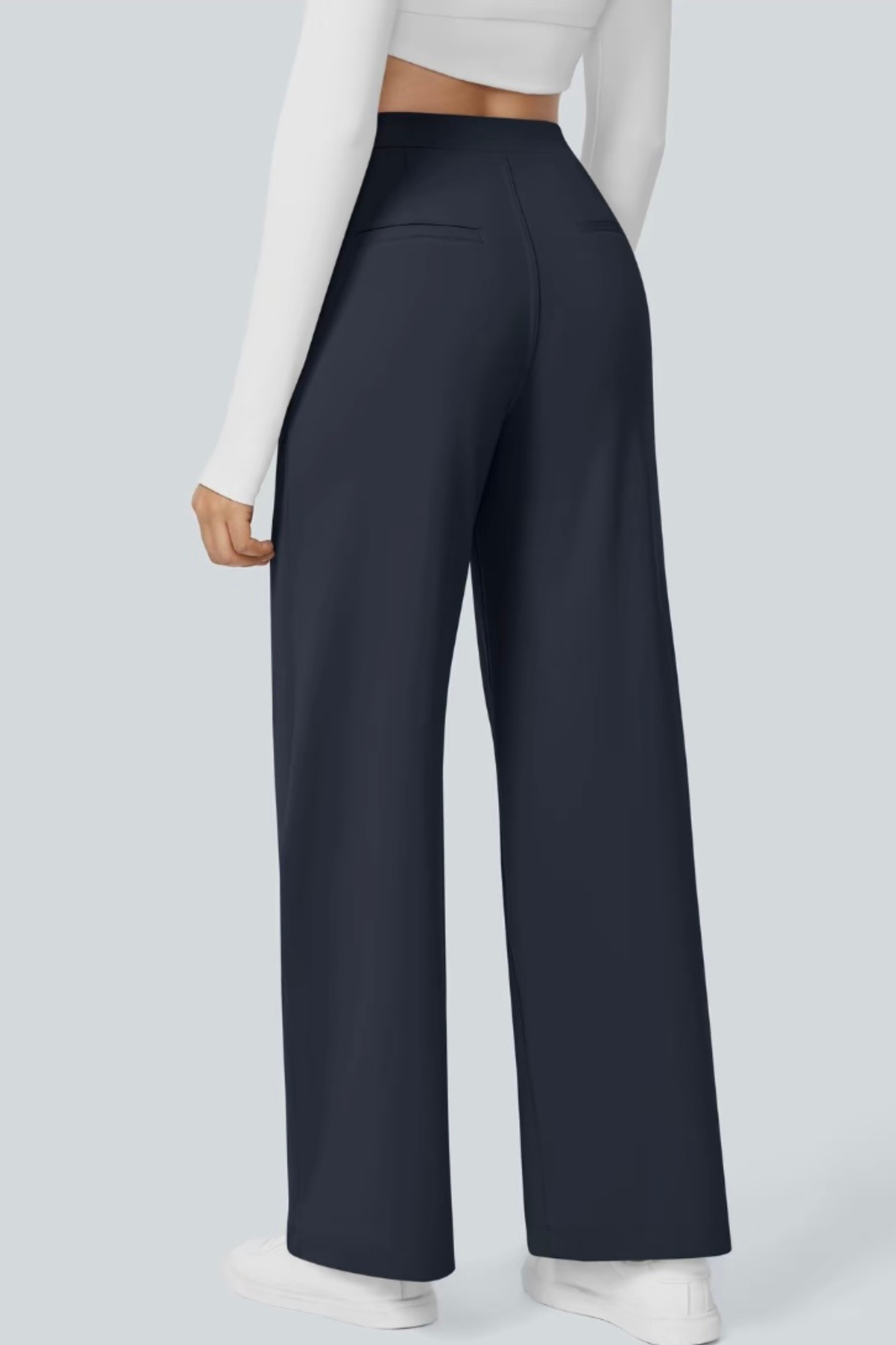 Women High Waisted Pocket Straight Leg Work Trousers