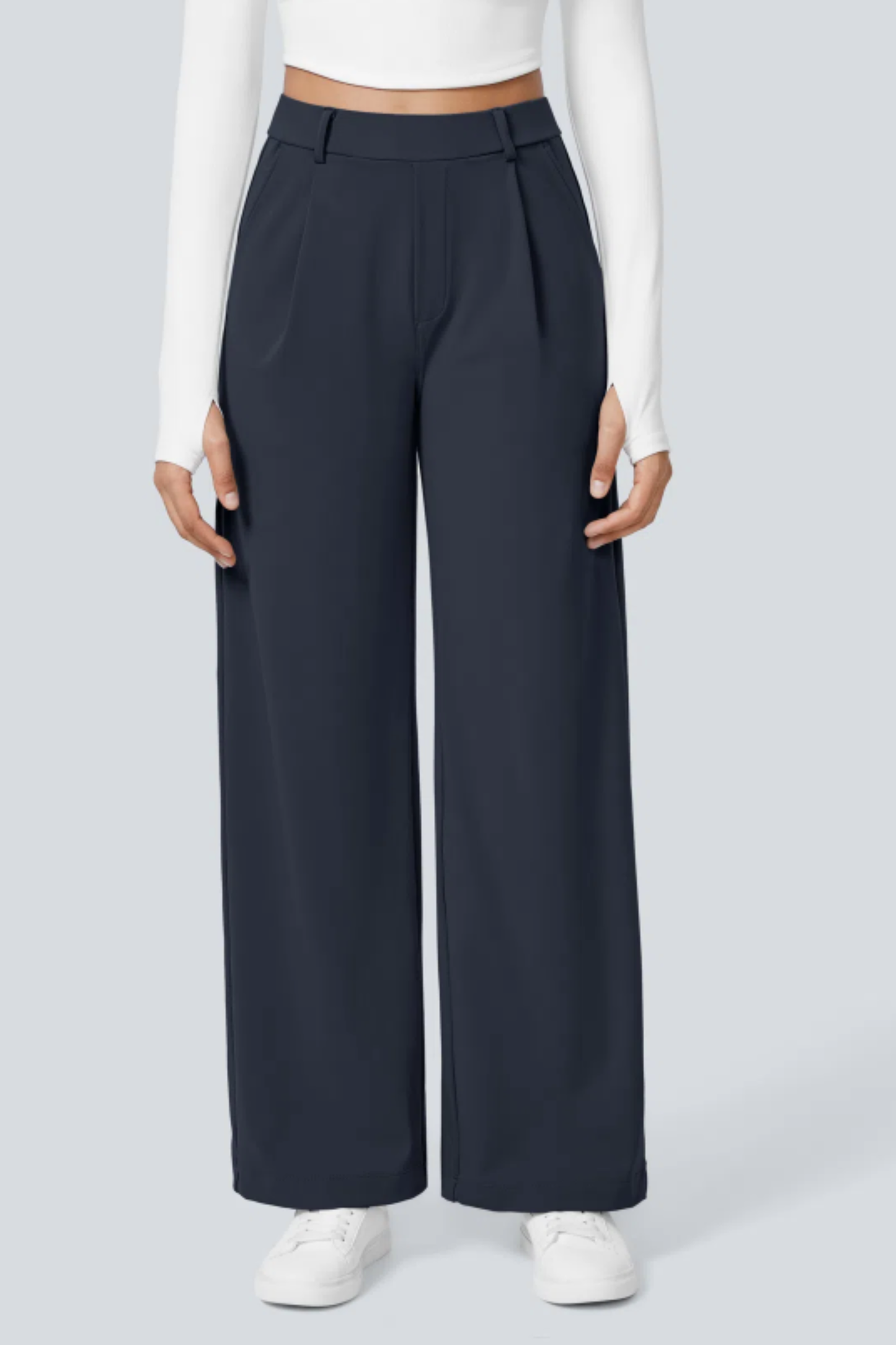 Women High Waisted Pocket Straight Leg Work Trousers